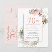 70e verjaardag Blush Pink Rose Bloemen Uitnodiging Briefkaart (Voorkant / Achterkant)