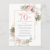 70e verjaardag Blush Pink Rose Bloemen Uitnodiging Briefkaart (Voorkant)