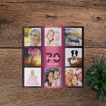 70e verjaardag bogundy naam foto collage legpuzzel<br><div class="desc">Een geschenk voor de 70ste verjaardag van een vrouw,  die haar leven viert met een collage van 8 van je foto's. Sjablonen voor een naam,  70 jaar en een datum. Geboortedatum of -datum. Donkere paarse en witte letters. Meisjes- en vrouwtjesachtergrondkleur van de paarse gradiënt.</div>