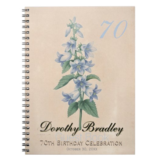 70e verjaardag Botanische Campanula Guest Book Notitieboek (Voorkant)