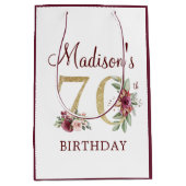 70e verjaardag Bourgogne Gold Floral gepersonalise Medium Cadeauzakje (Voorkant)