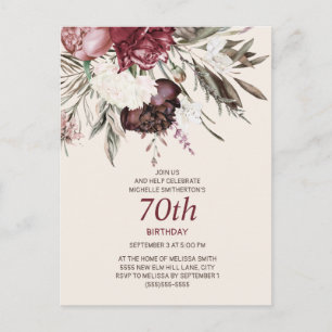 70e verjaardag Bourgogne Ivory Floral Cream Briefkaart