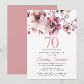 70e verjaardag Bourgondië Dusty Blush Pink Floral Kaart (Voorkant / Achterkant)