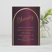 70e verjaardag Bourgondië gouden boog script luxe Kaart (Staand voorkant)