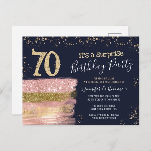 70e verjaardag Briefkaart Glitter Cake Surprise Pa (Voorkant / Achterkant)