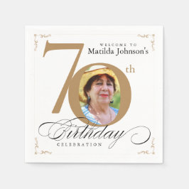 70e verjaardag Calligrafie Elegant White Gold Phot Servet