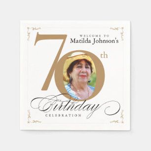 70e verjaardag Calligrafie Elegant White Gold Phot Servet