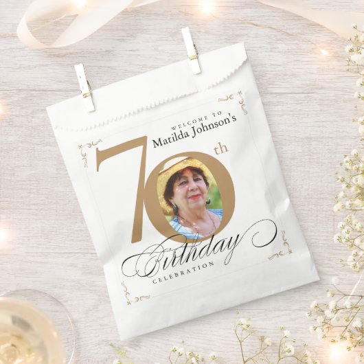 70e verjaardag Calligrafie Gold White Elegant foto Bedankzakje (Geknipt)