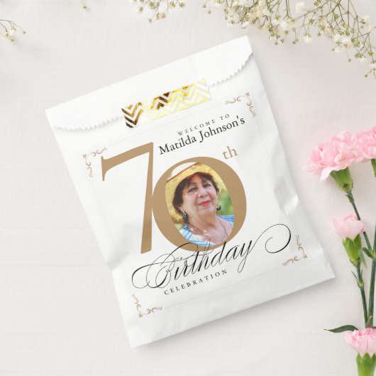 70e verjaardag Calligrafie Gold White Elegant foto Bedankzakje (Gezegeld)