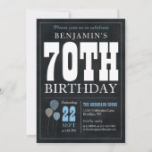 70e verjaardag Chalkboard Blauwe ballon Rustic Chi Kaart (Voorkant)