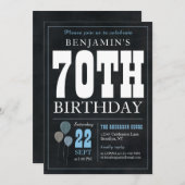 70e verjaardag Chalkboard Blauwe ballon Rustic Chi Kaart (Voorkant / Achterkant)