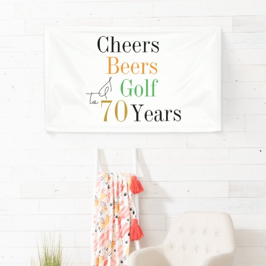 70e verjaardag Cheers Beers Golf Minimal Party Spandoek (Insitu)