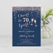 70e verjaardag - Cheers tot 70 jaar Roos Gold Navy Kaart (Staand voorkant)