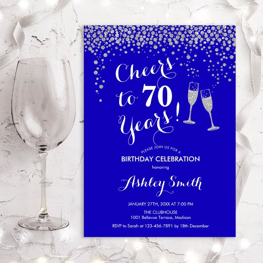 70e verjaardag - Cheers tot 70 jaar Royal Blue Kaart