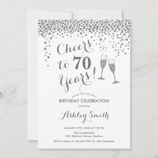 70e verjaardag - Cheers tot 70 jaar zilverwit Kaart (Voorkant)