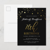 70e verjaardag Chic Black & Gold Star Confetti Uitnodiging Briefkaart (Voorkant / Achterkant)
