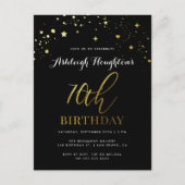 70e verjaardag Chic Black & Gold Star Confetti Uitnodiging Briefkaart (Voorkant)