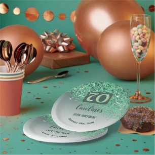 70e verjaardag Chic Falling Green Glitter Papieren Bordje