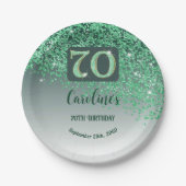 70e verjaardag Chic Falling Green Glitter Papieren Bordje (Voorkant)
