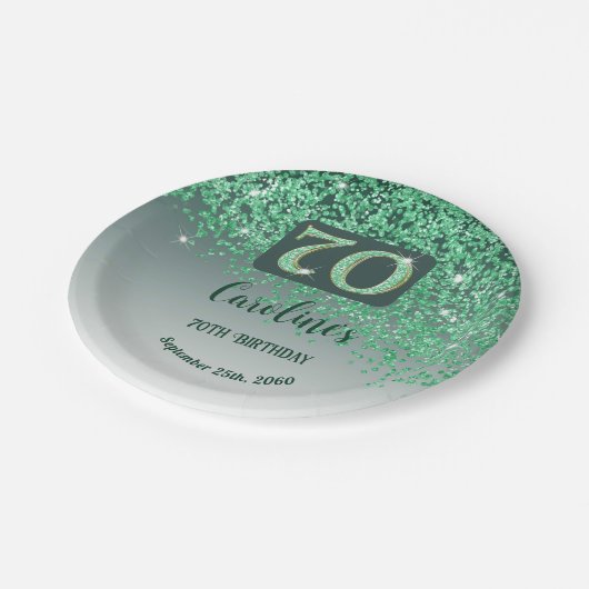 70e verjaardag Chic Falling Green Glitter Papieren Bordje (Gekanteld)