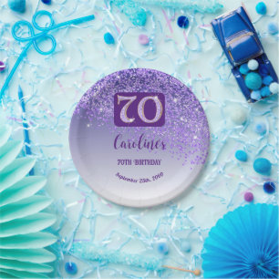 70e verjaardag Chic Falling Paarse Glitter Papieren Bordje