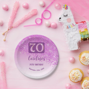 70e verjaardag Chic Falling Pink Glitter Papieren Bordje