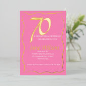 70e verjaardag Chic Roze & Gouden Uitnodiging (Staand Voorkant)