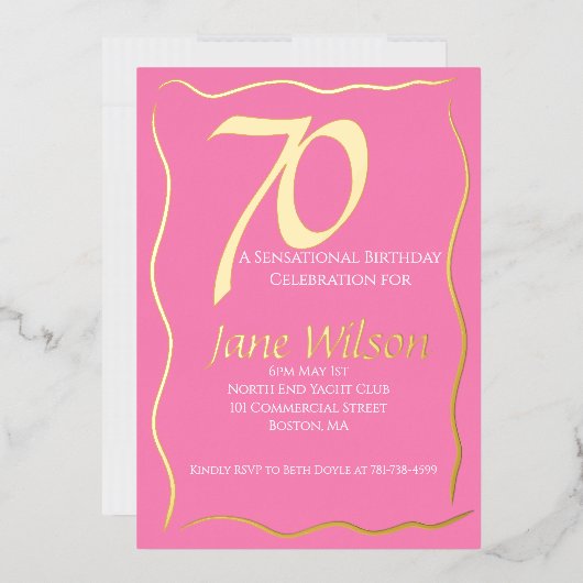 70e verjaardag Chic Roze & Gouden Uitnodiging (Envelop)