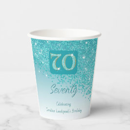 70e verjaardag Classy Falling Blauwgroen Blue Glit Papieren Bekers