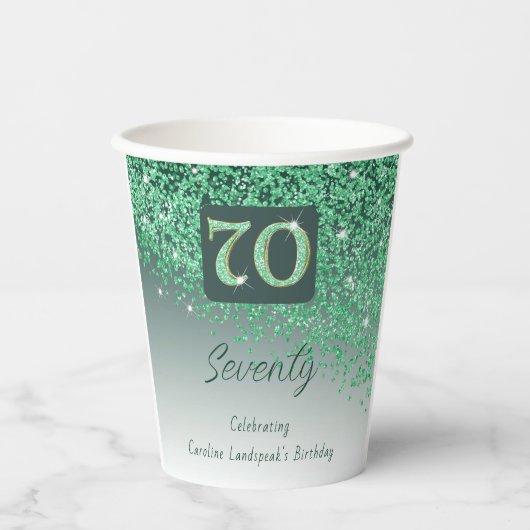 70e verjaardag Classy Falling Green Glitter Papieren Bekers (Voorkant)