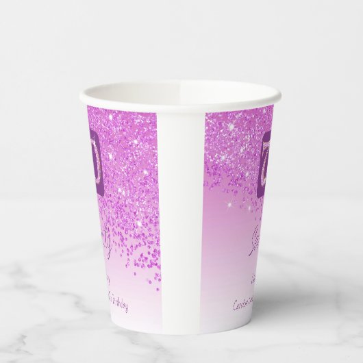 70e verjaardag Classy Falling Pink Glitter Papieren Bekers (Links)
