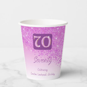 70e verjaardag Classy Falling Pink Glitter Papieren Bekers