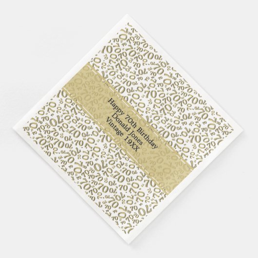 70e verjaardag Cool nummer Patroon Goud/Wit Servet (Hoek)