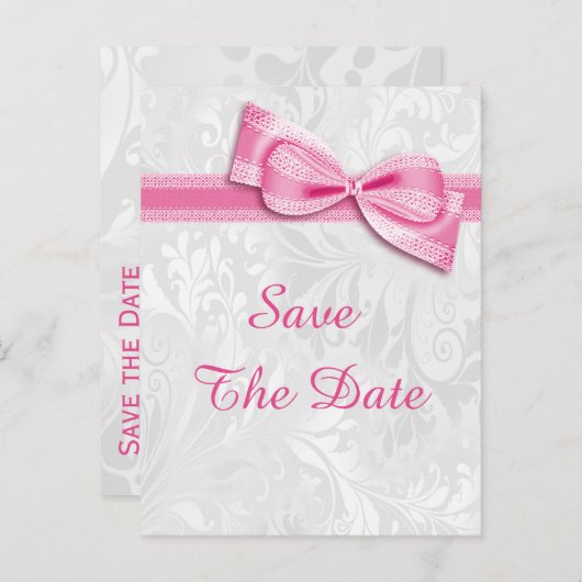 70e verjaardag Damask en Faux Bow Bewaar de datum Aankondigingskaart (Voorkant / Achterkant)