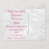 70e verjaardag Damask en Faux Bow Bewaar de datum Aankondigingskaart (Achterkant)