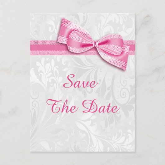 70e verjaardag Damask en Faux Bow Bewaar de datum Aankondigingskaart (Voorkant)