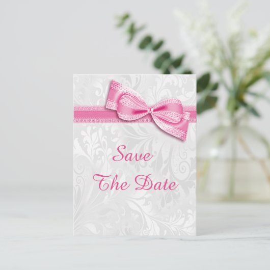 70e verjaardag Damask en Faux Bow Bewaar de datum Aankondigingskaart (Staand voorkant)