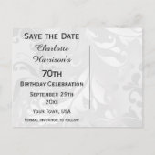 70e verjaardag Damask en Faux Bow Bewaar de datum Aankondigingskaart (Achterkant)