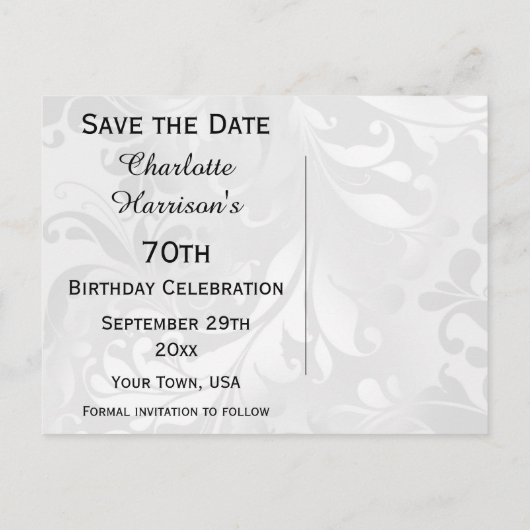 70e verjaardag Damask en Faux Bow Bewaar de datum Aankondigingskaart (Achterkant)