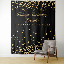 70e verjaardag decoratie, zwart en goud fotobooth wandkleed
