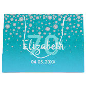 70e verjaardag diamanten glitter op blauwgroen bla groot cadeauzakje (Voorkant)