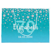 70e verjaardag diamanten glitter op blauwgroen bla groot cadeauzakje (Achterkant)