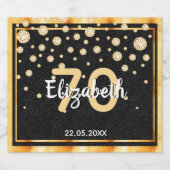 70e verjaardag diamanten glitter zwart goud sparkling wijnetiket (Enkel label)