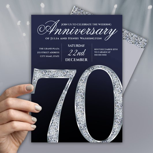 70e verjaardag Diamond Zilver Navyblauw Modern Kaart
