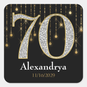 70e verjaardag Diamonds Gold Favor Tags Vierkante Sticker
