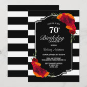 70e verjaardag Dinner Black White Striped Floral Kaart (Voorkant / Achterkant)