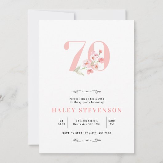 70e verjaardag Eenvoudig roze en witte afbeelding Kaart (Voorkant)