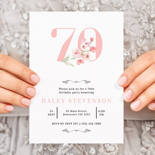 70e verjaardag Eenvoudig roze en witte afbeelding Kaart