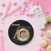 70e verjaardag Elegant Black Gold Calligrafie Foto Papieren Bordje (Feest)