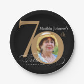 70e verjaardag Elegant Black Gold Calligrafie Foto Papieren Bordje (Voorkant)